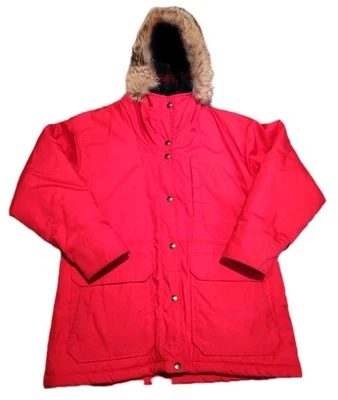 Parka de Colección Años 90 Woolrich Franela Forrada Piel Coyote Capucha Mujer Pequeña Hecha en EE. UU. Foto 1 de 4
