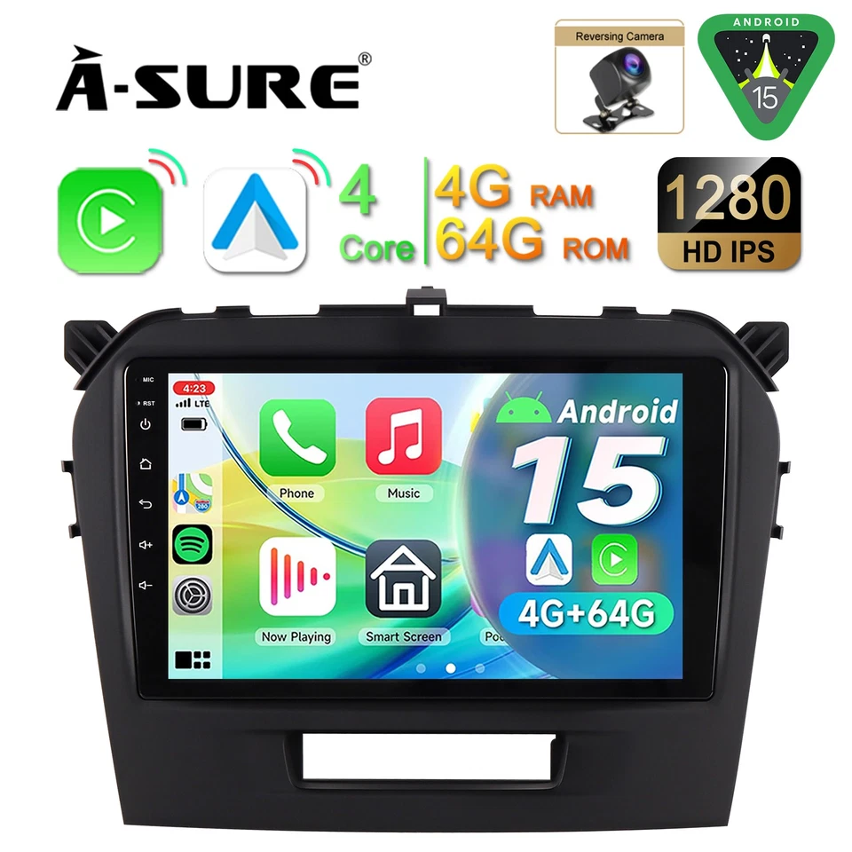 4+64GB Android 15 for Suzuki Grand Vitara 2014-2024 Apple CarPlay Radio GPS +CAM - Image 1 of 4