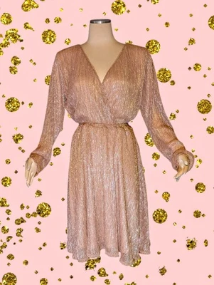 Vestido MAURICES Malva Rosa DORADO Brillante Manga Larga Cuello en V ELASTIZADO Para Mujer XXL Foto 1 de 4