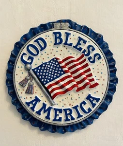 Ceramic Patriotic God Bless America USA Flag Wall Plaque Americana Decor 9.75” - Picture 1 of 12