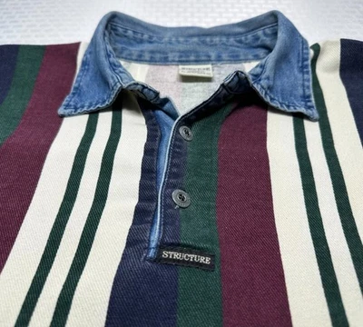 Vintage Structure Rugby Denim Shirt Men's XL Multi Striped Made in USA 80s 90s - Image 1 of 4
