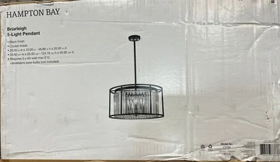 Hampton Bay Briarleigh 5-Light Black and Crystal Pendant Light Fixture New - Image 1 of 2