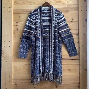 Coldwater Creek Long Strickjacke Damen Gr. Large Fransen Boho - Bild 1 von 8