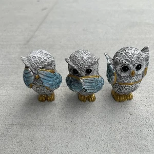Three Wise Owl Figurines. See No Evil -Speak No Evil - Hear No Evil. - Picture 1 of 13