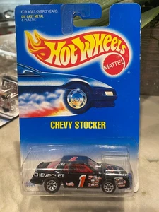 1991 Hot Wheels Blue/White Card #441 CHEVY STOCKER Black w/Chrome 7 Spoke Wheels - Picture 1 of 1