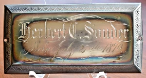 Antikes graviertes Silberblech? Sarg Sarg Plakette Teller geboren 27. Juli 1879 - Bild 1 von 14