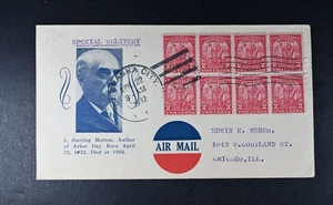 Apr 22 1932 FDC USA Scott # 717-4a Airmail Weber Cachet VF Cover block 8 Stamps - Picture 1 of 2