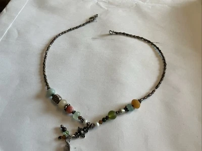 16” Sterling + Seed Pearls Necklace Choker Faceted Beads .925 Dangles - Image 1 of 4