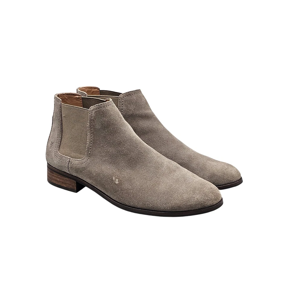 FRYE Para mujeres Talla 9 En muy buena condición Taupe Gamuza Cuero Tacón Bloque Tobillo Chelsea Botas Zapatos Foto 1 de 4