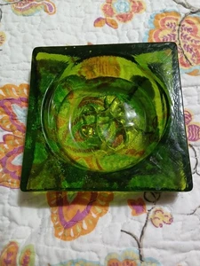 Vintage Emerald Green Art Glass Ashtray Blenko / Viking Large Mid-Century Modern - Picture 1 of 7