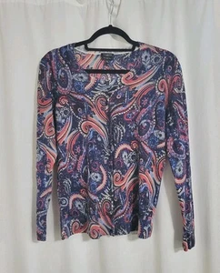 Cárdigan Suéter Lana Merino Pura Talbots Talla Lg Paisley Artístico Boho - Imagen 1 de 9