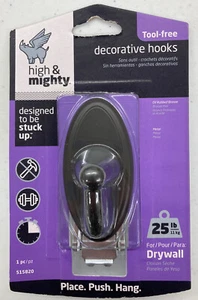 HIGH & MIGHTY Tool-Free 25lb. Oval Drywall Bronze Decorative Metal Hook - Picture 1 of 3