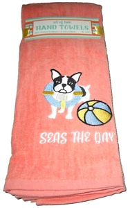 COASTAL Embroidered Pet Themed Hand Towels ~SET OF 2~ 16" x 28"~ SEAS THE DAY - Picture 1 of 1