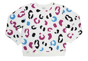 Mighty Fine Colored Leopard Crew Neck Women's Plus Size Sweatshirt Top NWT White - Picture 1 of 2