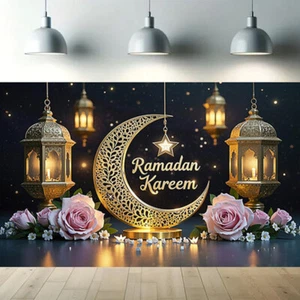 7*5/5*3 pies Eid Mubarak Fondo Luna y Estrella Kareem Ramadán Foto Telón de Fondo Banner - Imagen 1 de 19