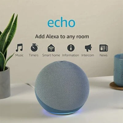 Amazon Blue Echo 4th Gen Premium Smart Assistant Speaker Alexa built in Home Hub - Image 1 of 4