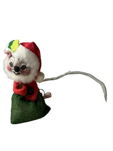 VTG Annalee Doll Christmas Santa Claus Mouse Red Suit Green Gift Sack 1966 - Picture 1 of 6