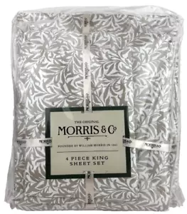 William Morris & Company KING Sheet Set Willow Bough Leaves Light Brown Cotton - Picture 1 of 15