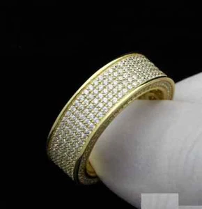 2 kt Rundschliff echter Moissanit Cluster Herrenring 14 K Gelbgold vergoldet Silber - Bild 1 von 5
