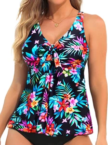 Womens Flowy Tankini Tops Only Modest Swim Tops Loose Fit Bathing Suit Tops No B - Picture 1 of 23