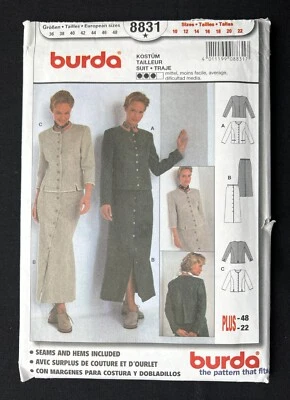 Burda 8831 Misses Jacket (2 Styles) and Skirt 2001 Pattern size 10-22 Uncut - Image 1 of 2