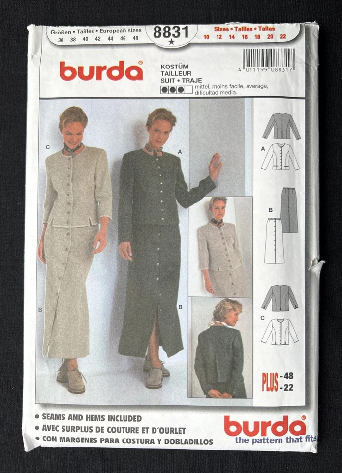 Burda 8831 Misses Jacket (2 Styles) and Skirt 2001 Pattern size 10-22 Uncut - Image 1 of 2