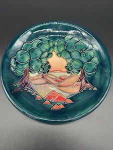 Vintage Moorcroft Green Blue Art Plate 'Mamoura' Pattern Trees Landscape 10” - Picture 1 of 7