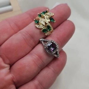 Lot of 2 Fashion Rhinestone Crystal Cocktail Rings Silver Plated Elegant Silver - Picture 1 of 7