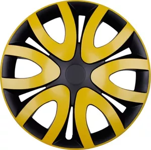 4x PREMIUM DESIGN Radkappen Radzierblenden Mika Blenden 14 ZOLL #37 Gelb Schwarz - Bild 1 von 1
