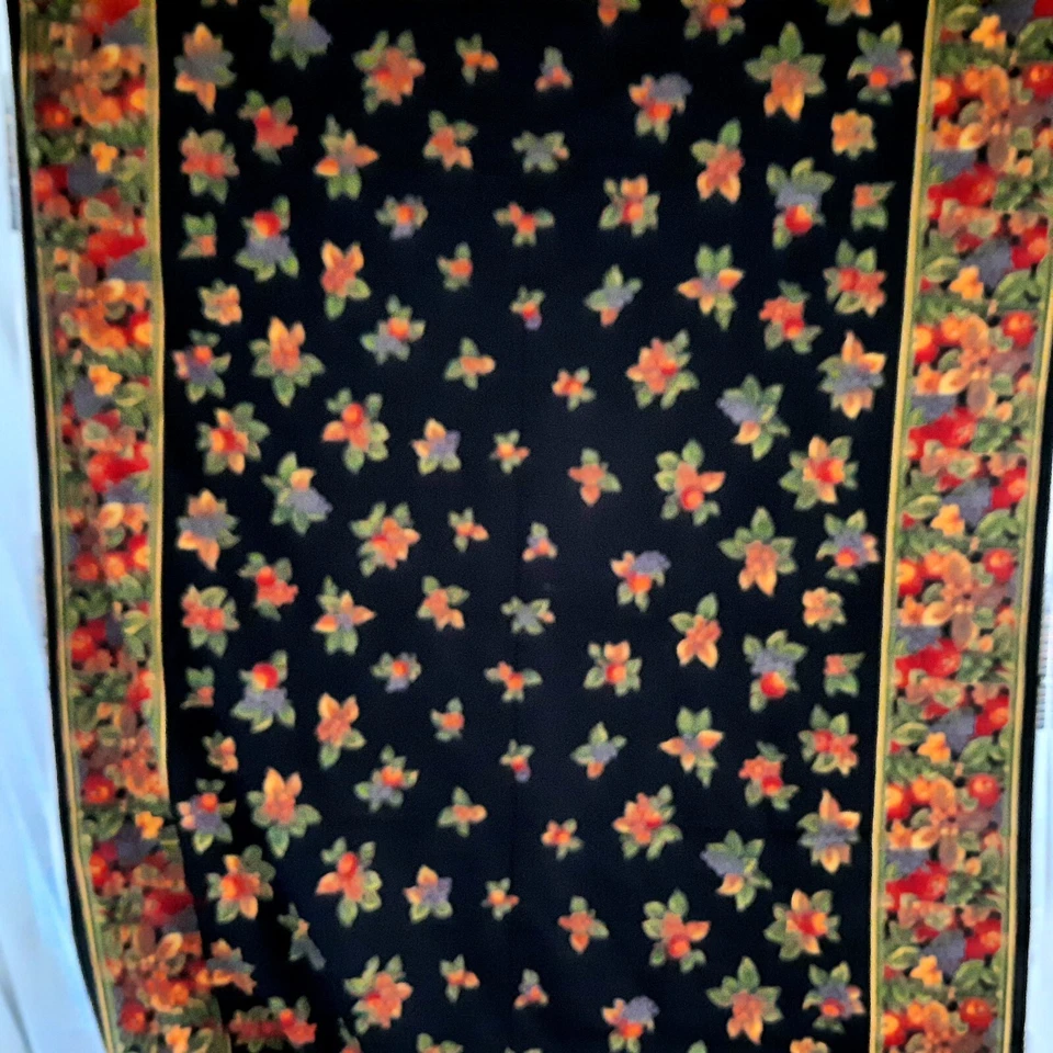 Cranston Fabrics Autumn Fruit Foliage Border on Black Background 60" x 94" - Image 1 of 4