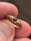 Vintage Solid 14K Yellow Gold Red Stone Ring Charm Cool Piece! Sz 1- 0.9GR!
