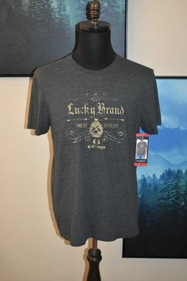 New Lucky Brand VINTAGE CREST KING LOGO Dark Gray Blend T-Shirt Mens Size Medium - Image 1 of 4