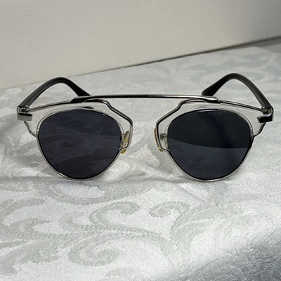 Vintage Dior So Real Sunglasses SH8991 Full-Rim Silver & Clear Frames Blue Tint - Image 1 of 4