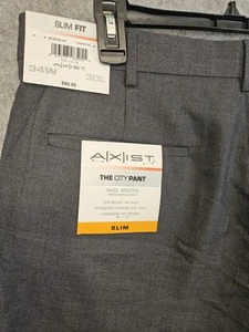 Axist City Dress Pants Mens 34x30 Slim Fit Straight Stretch Gray No Iron NEW - Picture 1 of 12