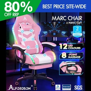 ALFORDSON Silla Gaming con Masaje y LED 12 Colores Silla Oficina Rosa y Blanco - Imagen 1 de 12