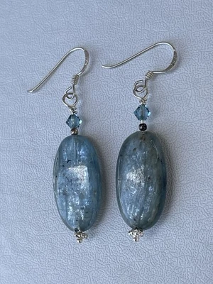 IMPRESIONANTES Pendientes colgantes de gancho de plata de ley 925 con piedras preciosas de cianita azul Foto 1 de 4