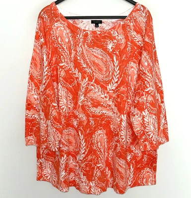 全新全新带标签 99 美元 TALBOTS XL 码套衫毛衣橙色佩斯利棉轻便 — 第 1/4 张图片