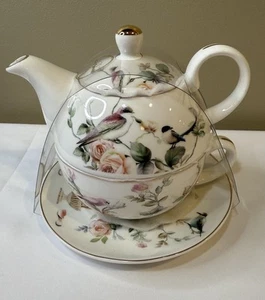 Grace Teaware Birds & Spring Roses Tea for One Teekanne Tasse & Untertasse Set Neu - Bild 1 von 4