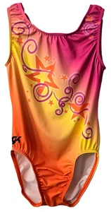 GK Elite Leotard Leo CL Child Large Star Lightweight Gymnastic Dance Pink Orange - Picture 1 of 6