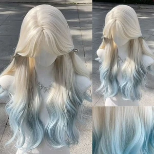 Middle Part Platinum Blue Ombre Layered Wig Lolita Cosplay Wigs Daily Use - Picture 1 of 12