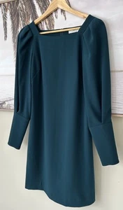 CUE Dark Green Long Sleeve Crepe Square Neck Shirt Dress Size 6 8 - Picture 1 of 9