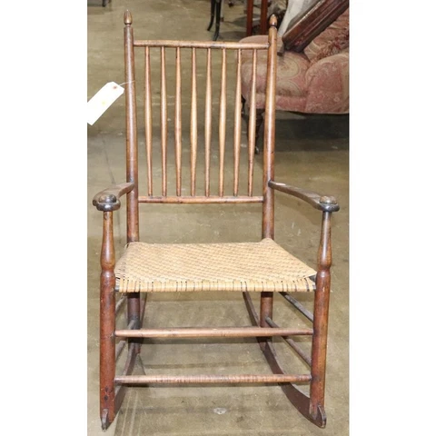 18TH CENTURY PERIOD AMERICAN SHAKER ROCKING CHAIR W/ RUSH SEAT  (AF2-198) Cover