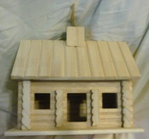 Unfinished Wood Log Cabin Birdhouse, Stain or Paint to Suit Your Needs - Picture 1 of 4