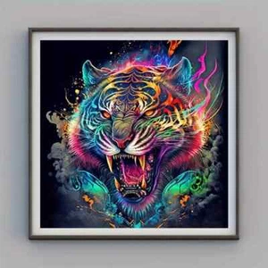5D Diamond Painting Kit Rhinestones - Colorful Tiger 20X20cm - Picture 1 of 1