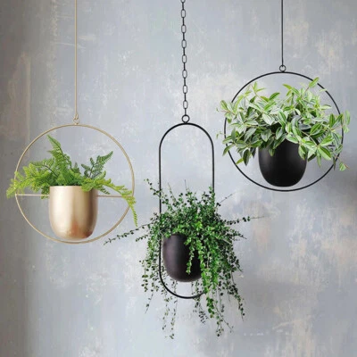 FURNITURE-ONLINE-OFFER Metal Hanging Planters Flower Plant Pots Basket Suspended Artistic Display Piece