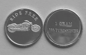 (25) 1 GRAM 0.999+ PURE SILVER RIDE FREE,HARLEY,TRIUMPH,HONDA,YAMAHA,SUZUKI b4 - Picture 1 of 1