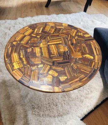 Round Tiger Eye Stone Center Sofa Coffee Table Top Crystal Gemstone Decor - Image 1 of 4