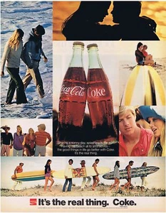 1971 Coca Cola Surfers Beach Print Ad - Picture 1 of 1