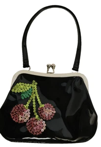 vintage Gymboree Black Patent Leather Purse Bag Cherries Holiday Magic Line - Picture 1 of 3