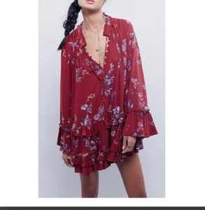 Free People Boho Chic Flared Ruffled Dress Size Small - Picture 1 of 9